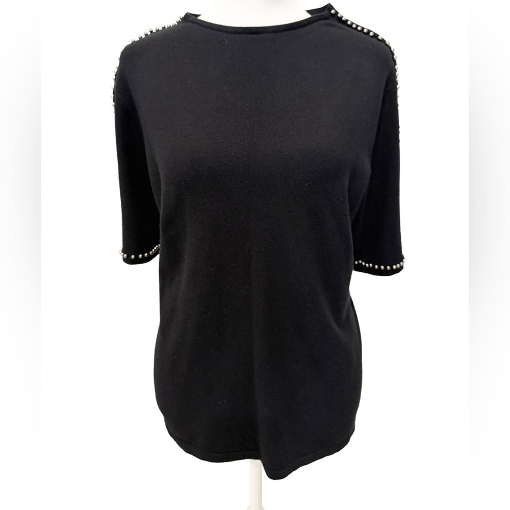 Liv Milano Black Studded Short Sleeve Sweater. Large